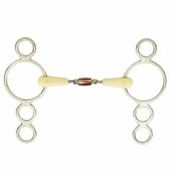 English Riding Supply Horse Bits Happy Mouth Dbl Joint Copper Roller Mouth 2-Ring Pessoa Gag