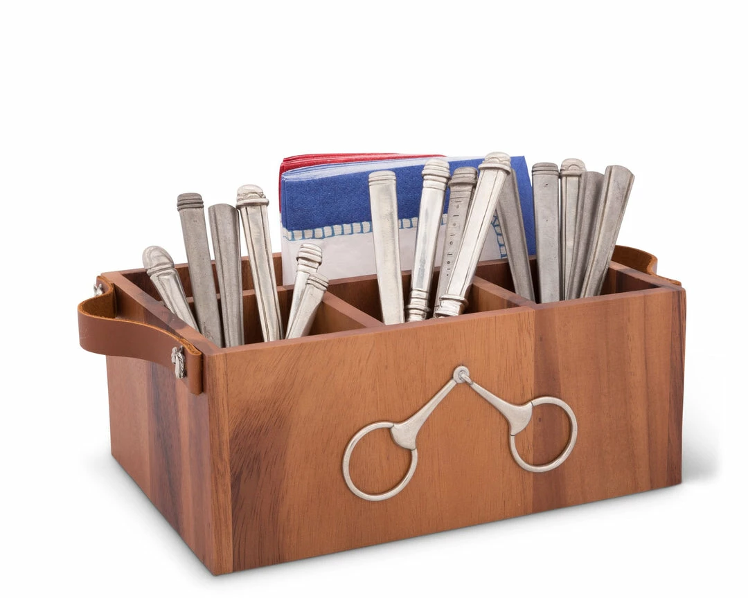 Arthur Court Flatware Caddy - Horse Bits Leather Handles Equestrian Decor 3 Arthur Court Flatware Caddy - Horse Bits Leather Handles Equestrian Decor