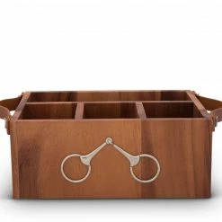 Arthur Court Flatware Caddy - Horse Bits Leather Handles Equestrian Decor