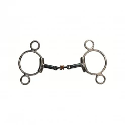 French Equestrian Jump'in Double Jointed Blue Steel With Copper Rings 3-Ring Bit