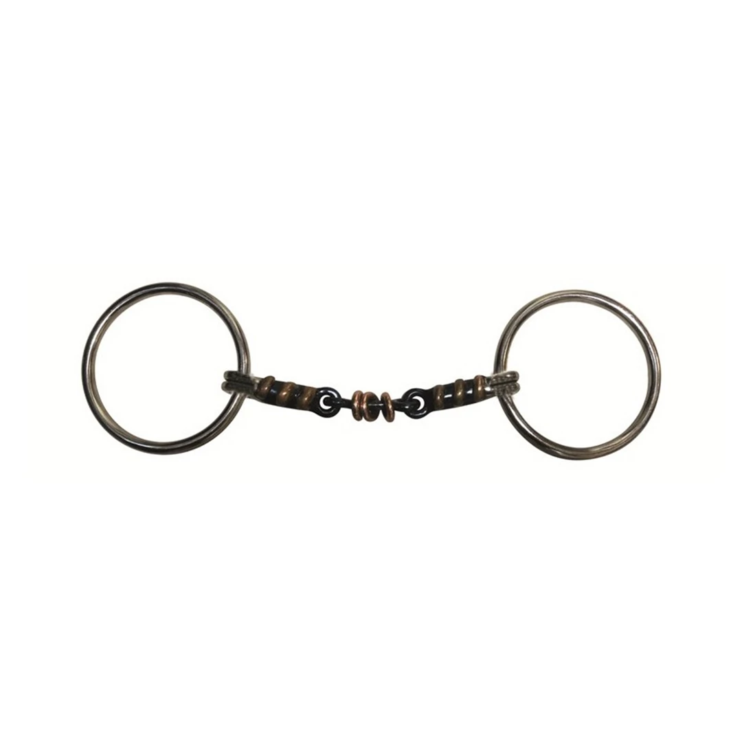 French Equestrian Jump'in Double Jointed Blue Steel With Copper Rings Loose Ring Bit 3 French Equestrian Jump'in Double Jointed Blue Steel With Copper Rings Loose Ring Bit