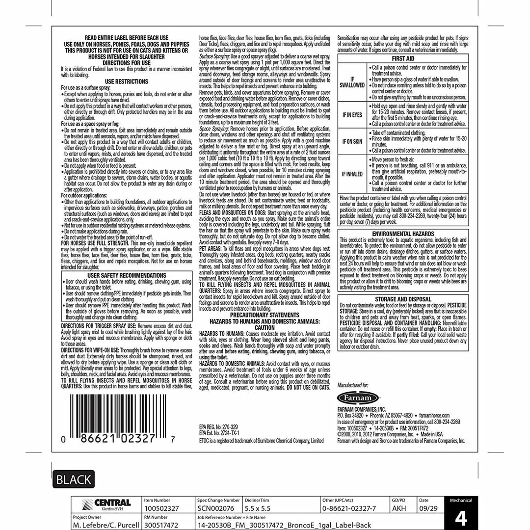 Animal Health Inc BRONCO Equine Fly Spray 5 Animal Health Inc BRONCO Equine Fly Spray