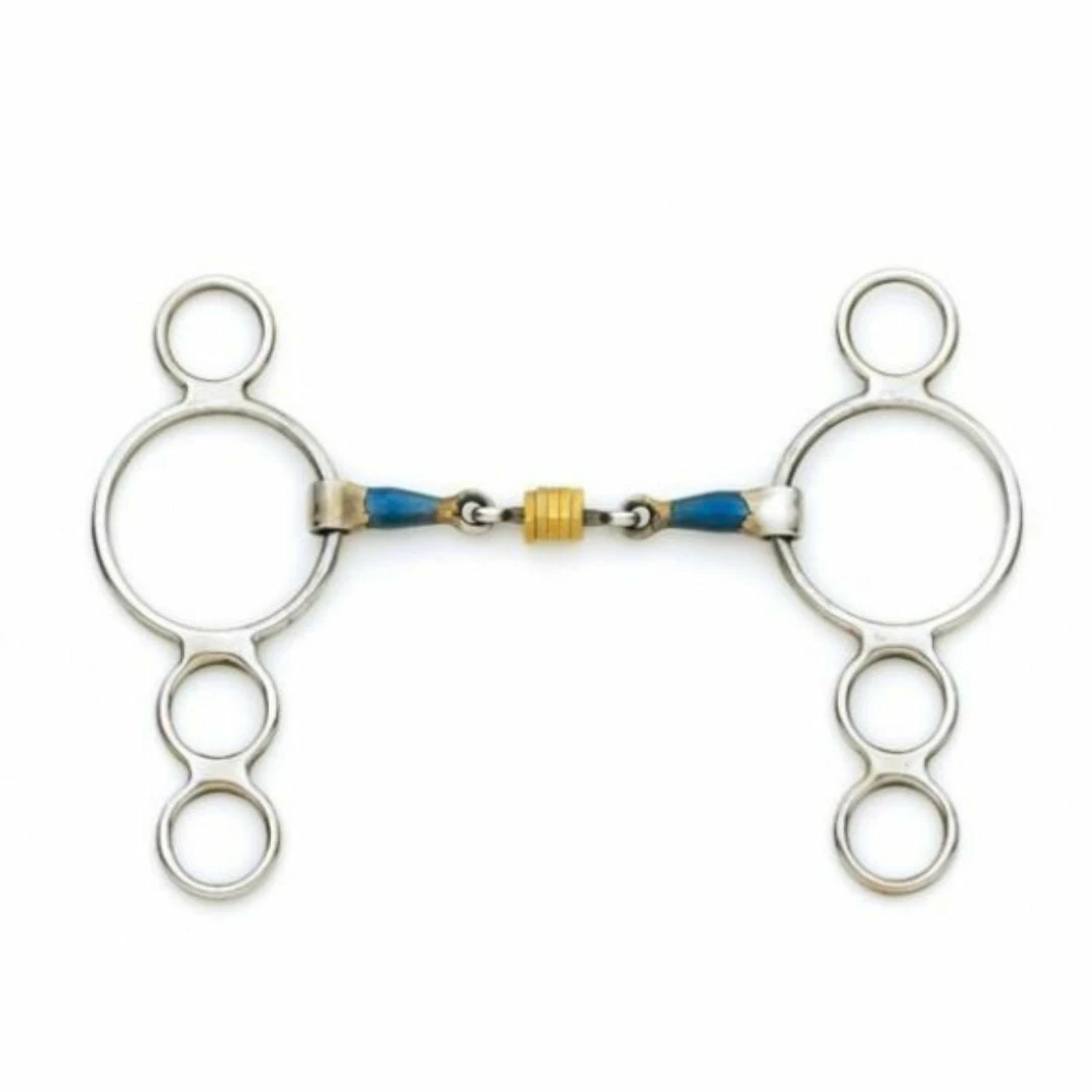 English Riding Supply Horse Bits Centaur Blue Steel 3-Ring Gag Bit With Loose Brass Roller Disks 3 English Riding Supply Horse Bits Centaur Blue Steel 3-Ring Gag Bit With Loose Brass Roller Disks